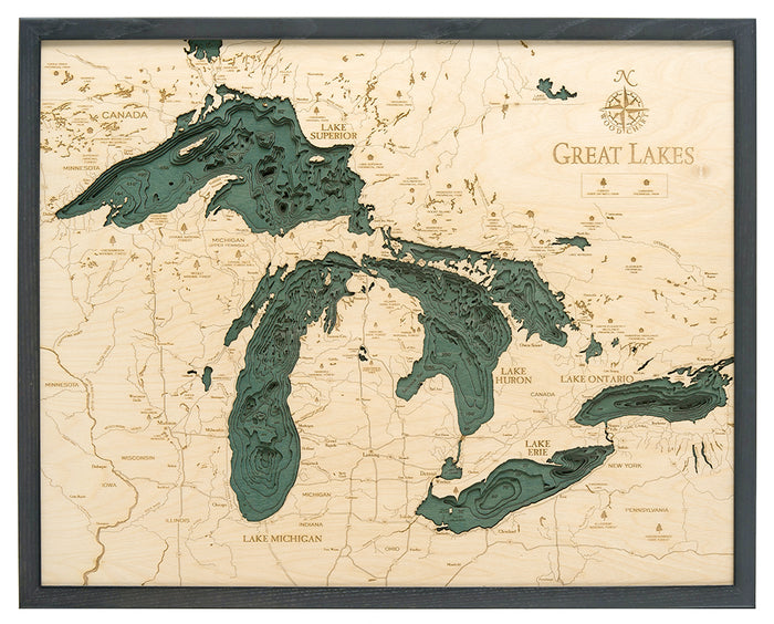 Great Lakes 3D Wood Wall Map