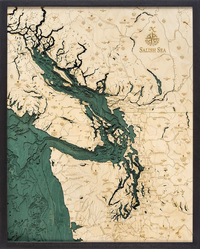 Salish Sea 3D Wood Wall Map